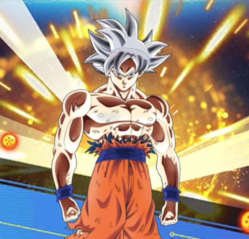 Ultra Instinct Goku in a burst of golden light