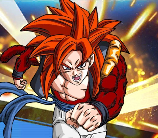 Super Saiyan 4 Gogeta flying into a punch