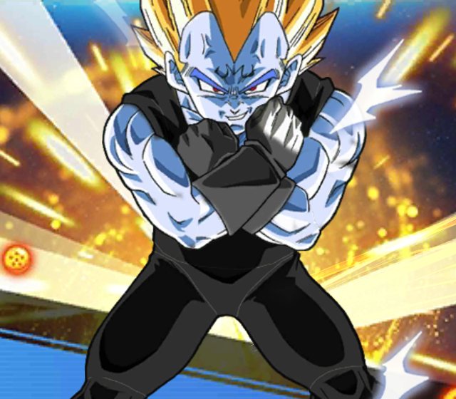 Majin Vegeta in pale shadow colours, arms crossed