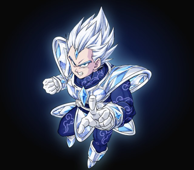 Kaizar, a silver-haired prince in crystal ice armour, pointing forward